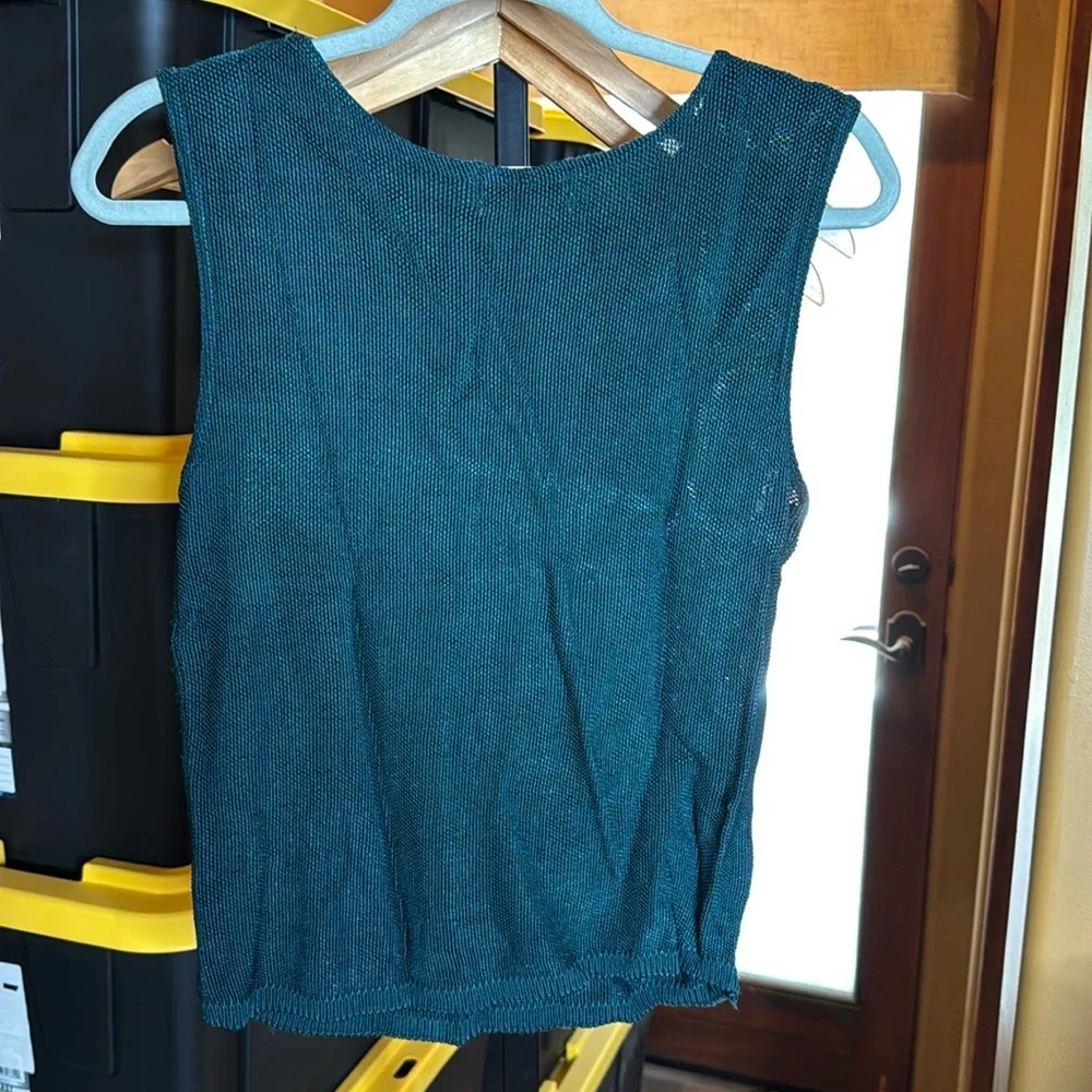 Coldwater Creek Teal Rayon Knit Sleeveless Tank Top Sweater Size Small